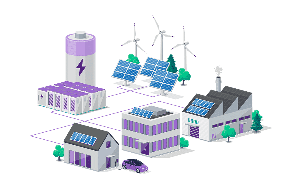 Rendering example of a connected power grid using renewable energy
