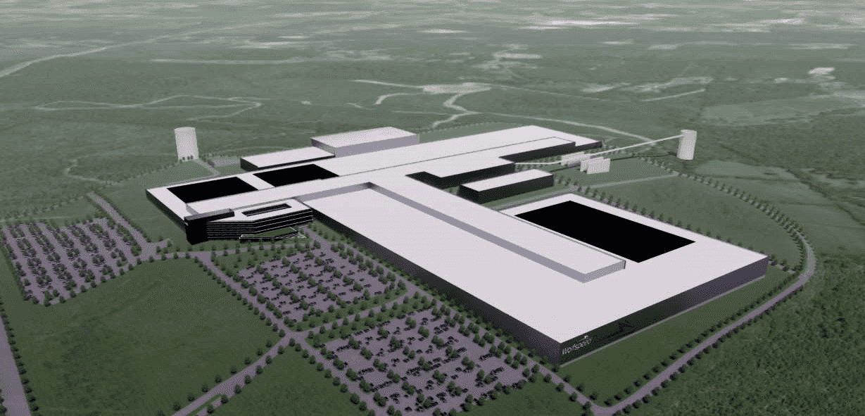 Rendering of Wolfspeed Silicon Carbide Materials manufacturing facility to be located in Chatham County